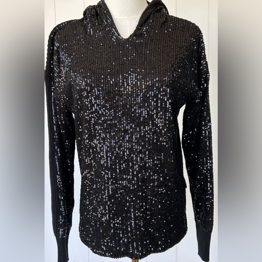 Calligraphie Women’s‎ Sequined Sweater Hoodie Black Size Small